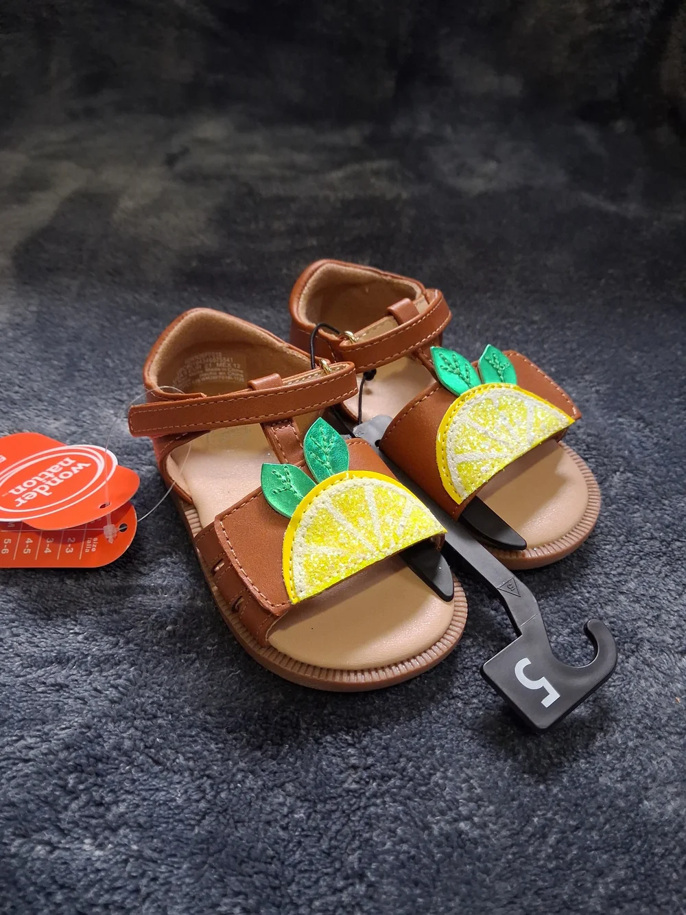 NWT Wonder Nation Lemon Glitter Sandals Brown/Yellow/Green Girls 5